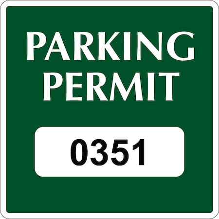 Lustre-Cal Repositionable Parking Permit Green 3in x 3in  Square Serialized 351-400, 50PK 253743Py1GSq0351
